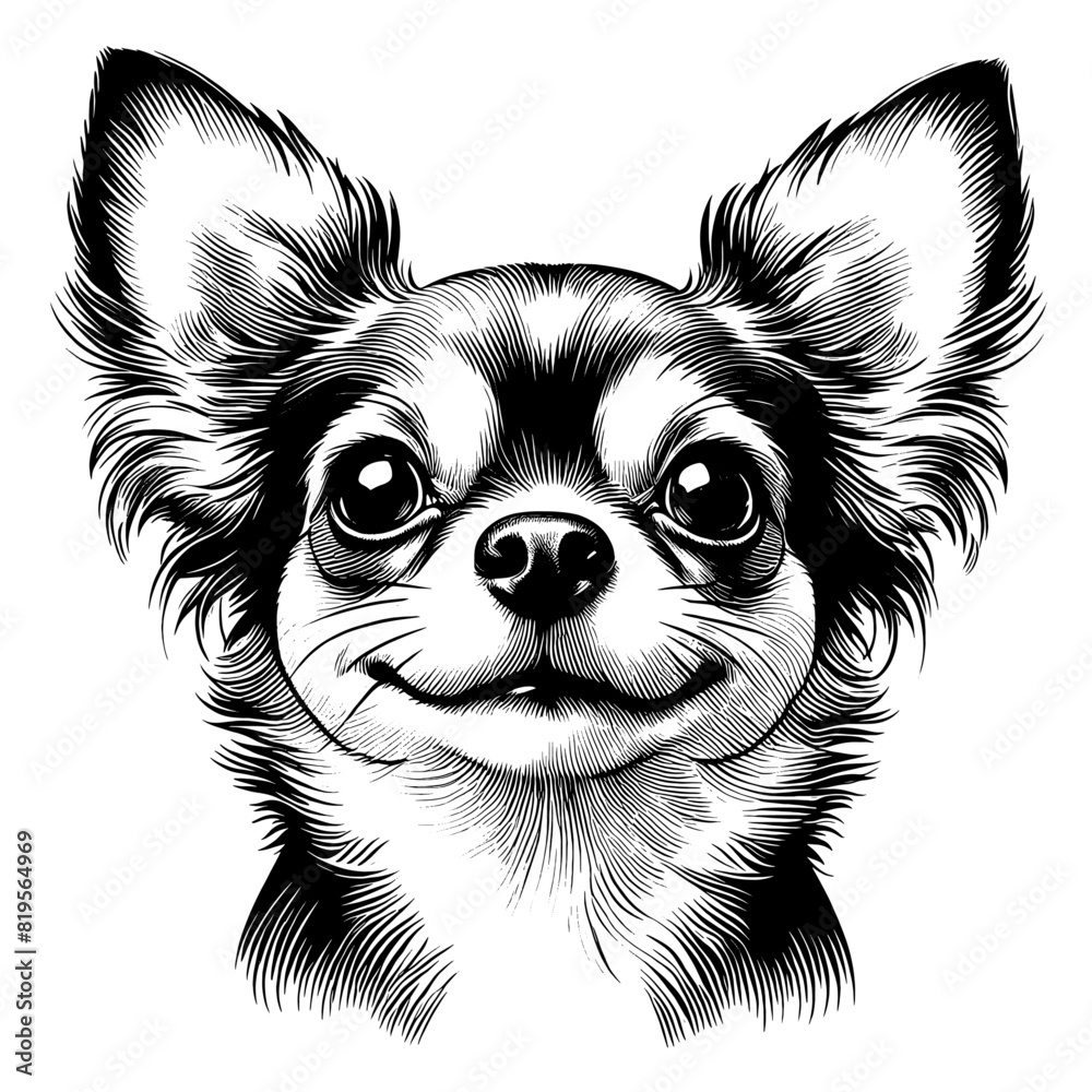 Hand drawn cute Chihuahua portrait, vector sketch isolated on transparent background.	