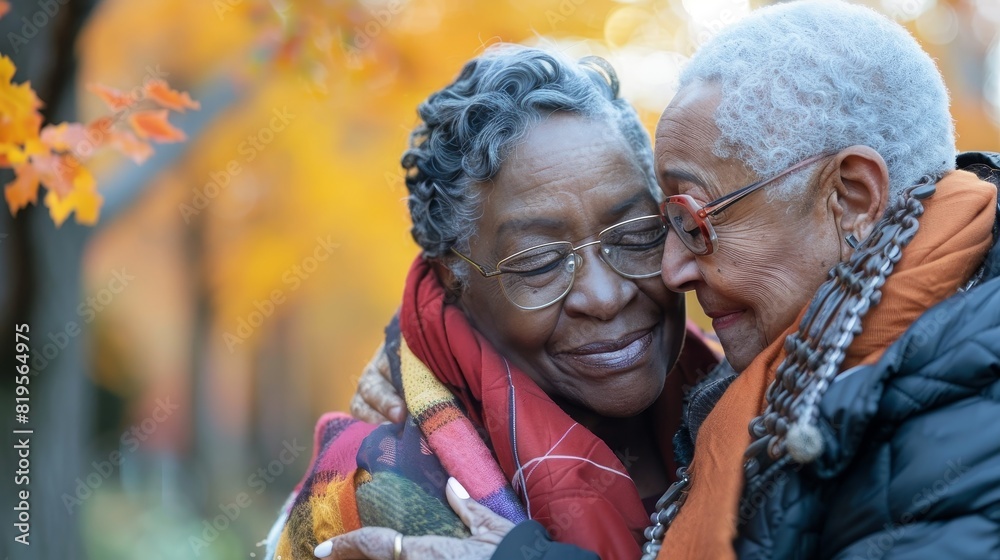 An LGBTQ+ elder sharing a heartfelt moment with their partner