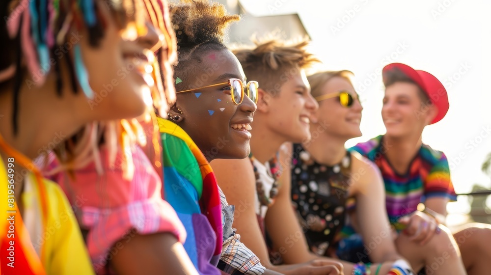 An LGBTQ+ youth group discussing empowerment and self-expression An LGBTQ+ youth group discussing empowerment and self-expression
