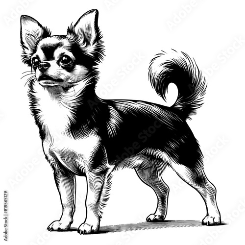 Hand drawn cute Chihuahua in full-body, vector sketch isolated on transparent background.	