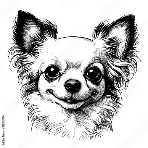 Hand drawn cute Chihuahua portrait, vector sketch isolated on transparent background.	