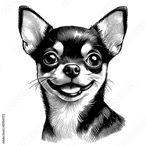 Hand drawn cute Chihuahua portrait, vector sketch isolated on transparent background.	