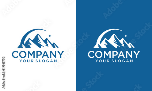 Creative Mountain and shooting star logo, Peak Hill Mountain Nature Scenery for Outdoor Adventure logo template