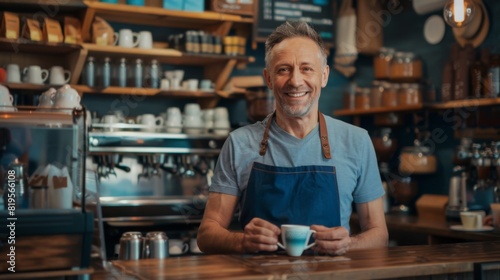 The Smiling Barista Serving Coffee photo