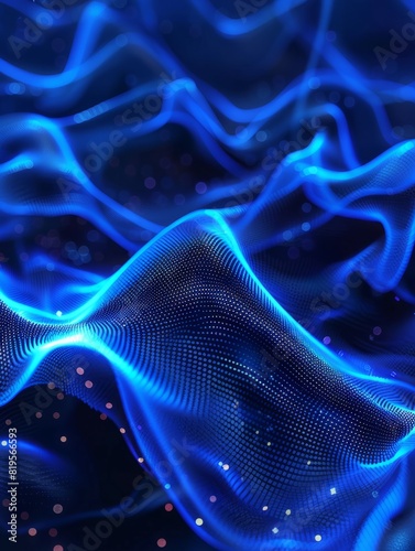 Abstract background of glowing blue mesh or interwoven lines on a dark background. photo