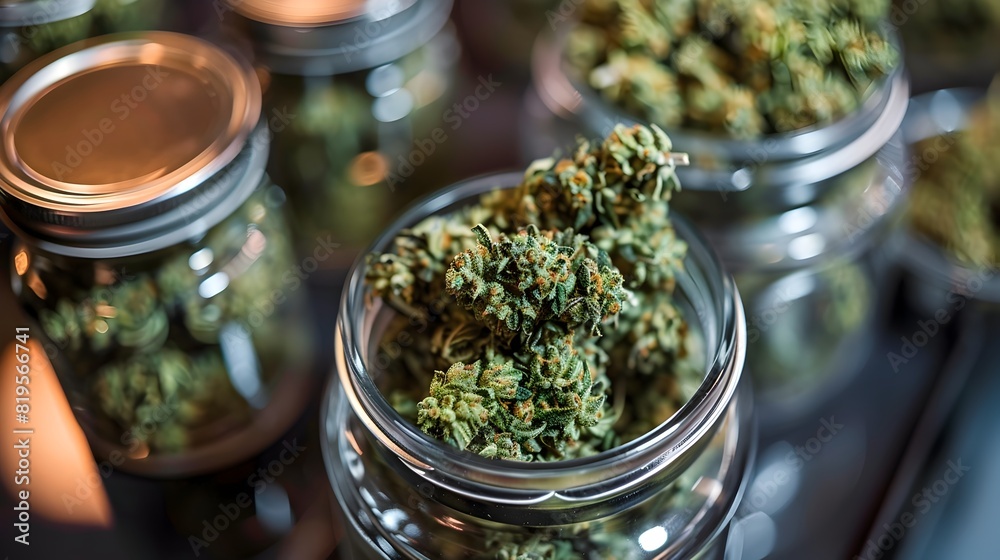Close-up of Marijuana Flowers in Glass Jars