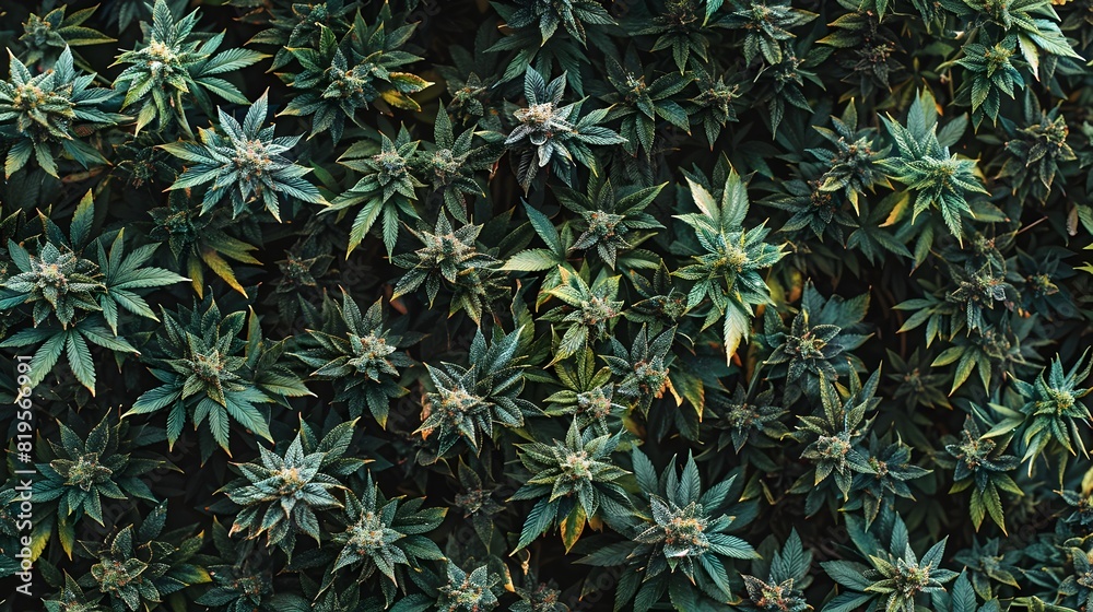 Abundant Verdant Cannabis Buds in Dense Natural Foliage Background Abundant Verdant Cannabis Buds in Dense Natural Foliage Background