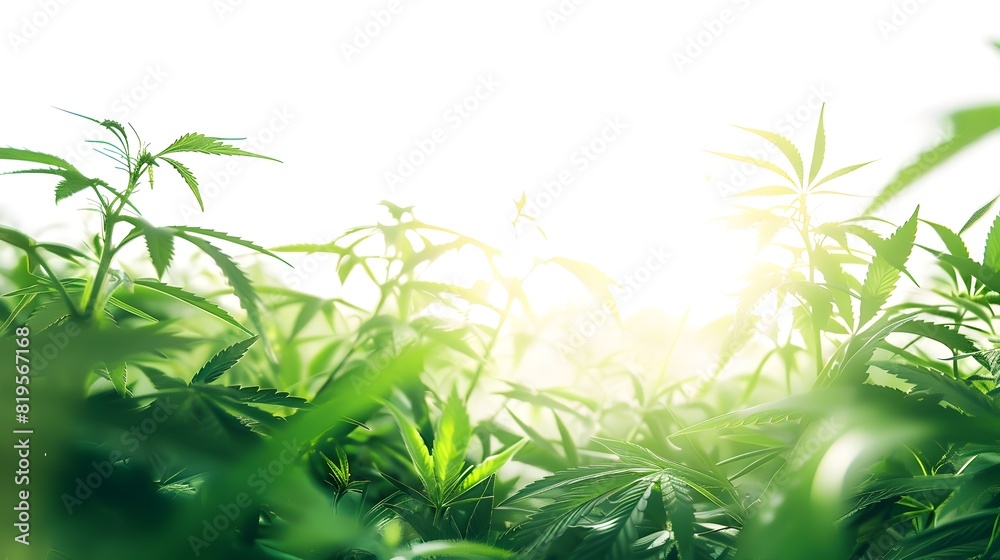 Cannabis Field in Natural Sunlight - Lush Green Organic Marijuana Plants Thriving in Rural Cannabis Field in Natural Sunlight - Lush Green Organic Marijuana Plants Thriving in Rural