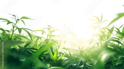 Cannabis Field in Natural Sunlight - Lush Green Organic Marijuana Plants Thriving in Rural