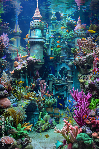 Large Aquarium Decor showcasing Colorful Corals, Intricate Underwater Castle, Realistic Caves, Stranded Pirate ship and Sunken Treasure Chests © Beulah