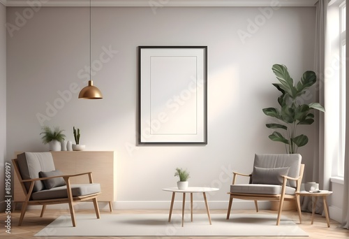 ISO A paper size Frame mockup  Living room poster mockup design. Interior mockup with house white background. Modern interior design. 3D render