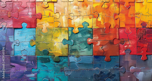  colourful Jigsaw on ivory background