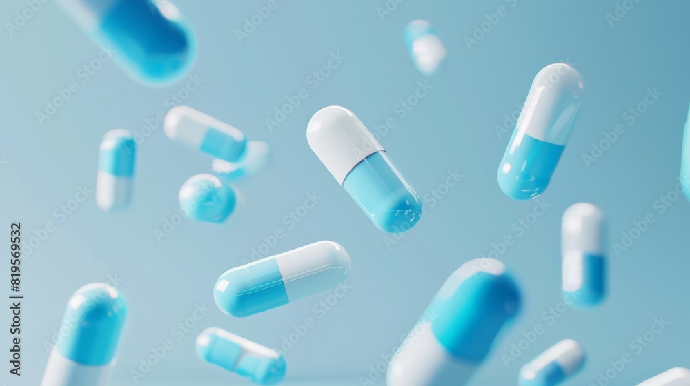 Levitating Blue and White Capsules Levitating Blue and White Capsules