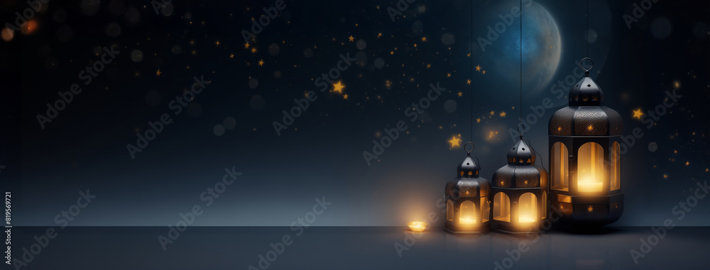 luxury Islamic holiday banner with realistic Islamic ornament luxury Islamic holiday banner with realistic Islamic ornament