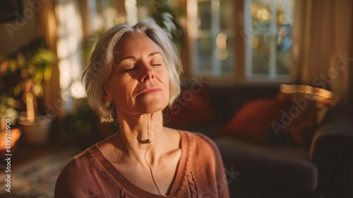 Inner Peace: Middle-Aged Women Meditating in Sunlit Homes © Mark Sutton