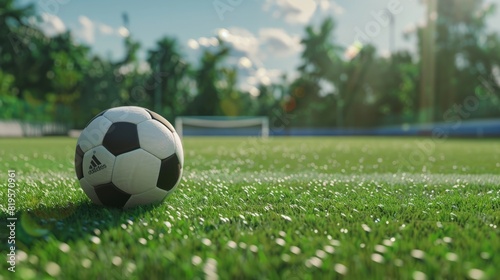 Traditional soccer ball on soccer field © Business Pics