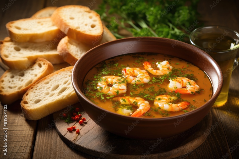 Shrimp soup with tomatoes and herbs