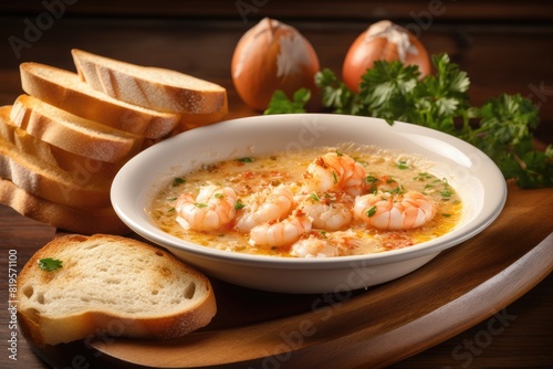 Shrimp soup with tomatoes and herbs