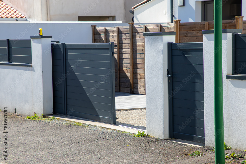 open door aluminum sliding steel home gray gate portal slide of suburb house open door aluminum sliding steel home gray gate portal slide of suburb house