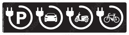 Electric charging point icons isolated on Black background