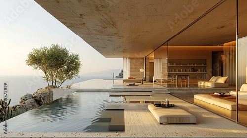 Modern house with pool and terrace overlooking the sea