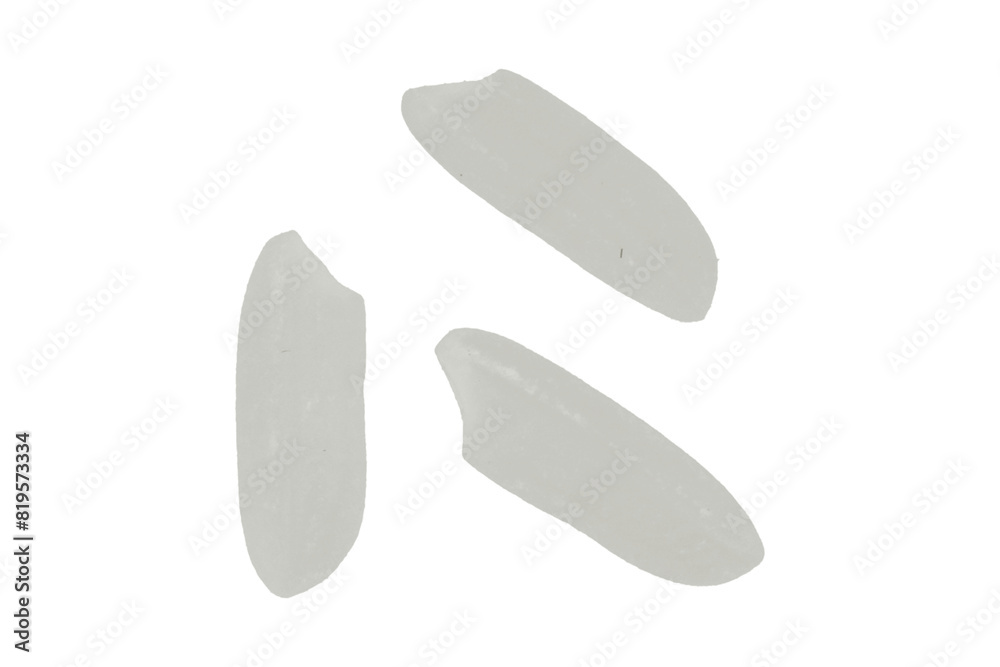 Macro shot of three white rice grains isolated transparent Macro shot of three white rice grains isolated transparent