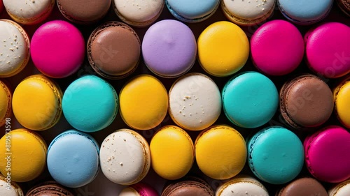 sweet macaroons with appetizing looks with various color, image video HD 4K a background for national macaron day and world food day photo