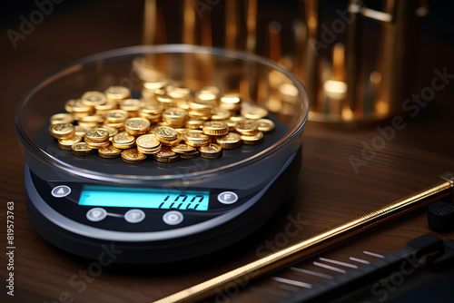 digital scales for weighing gold rings and necklaces by hand in the shop