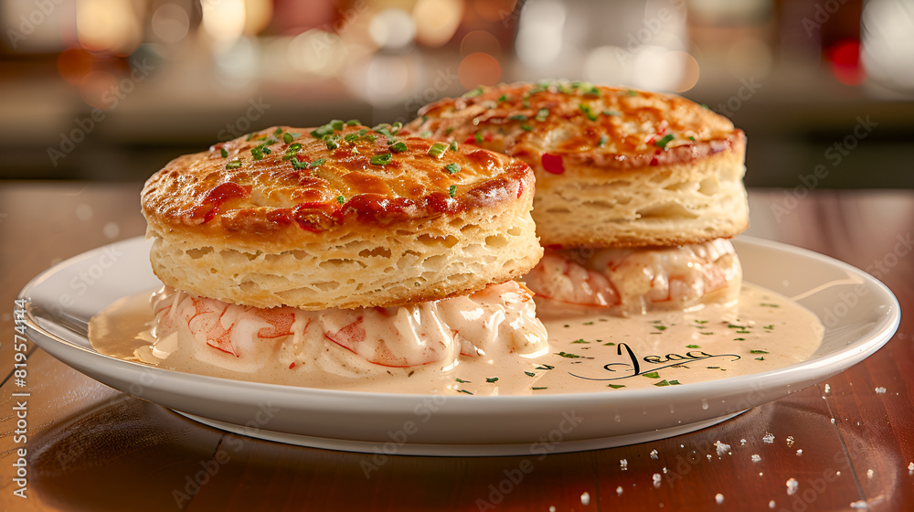 Creamy shrimp vol-au-vent dish on a white plate