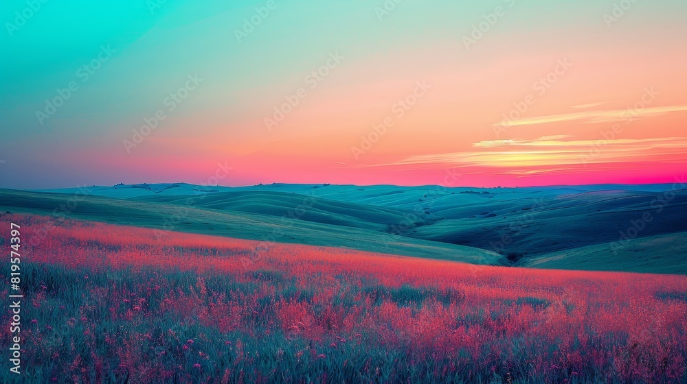 Fields and Meadows Scenic Landscape: A neon photo of a scenic landscape Fields and Meadows Scenic Landscape: A neon photo of a scenic landscape