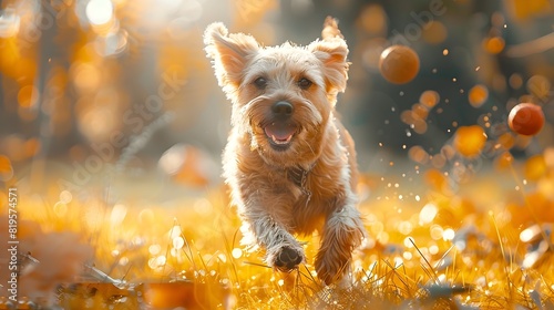 Joyful MixedBreed Dogs Carefree BallChasing Adventure in Vibrant Digital Collage