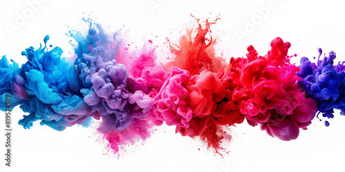 An electric blue and magenta pattern of colorful paint splashes on a white background, creating a vibrant and artistic display perfect for any event or visual arts project photo