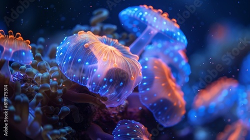 Neon Marine Life Underwater Photography  A photo of neon-colored marine life captured through underwater photography