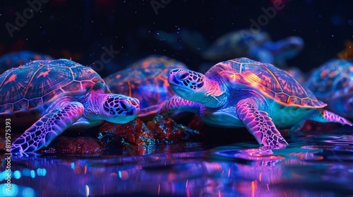 Neon Pets Colorful Turtles: A photo of colorful turtles with neon accents