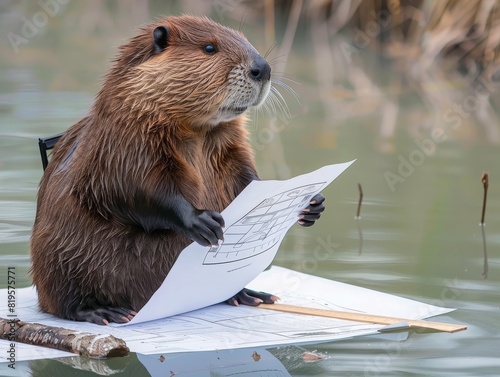 A beaver in a suit discussing construction plans photo