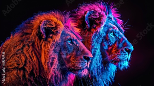 Neon Wildlife Lions  Striking images of neon-lit lions