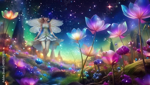 A fairy appeared in a beautiful flower garden