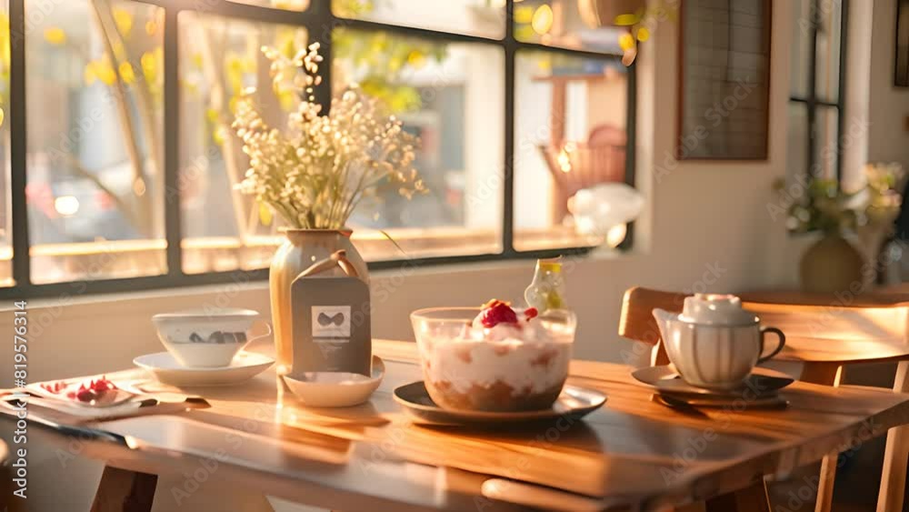 Sunlit Cafe Table with Desserts and Tea with Ai generated.
Sunlit Cafe Table with Desserts and Tea with Ai generated.