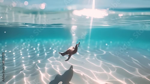 Penguin Swimming Underwater in Clear Ocean with Ai generated.
 photo