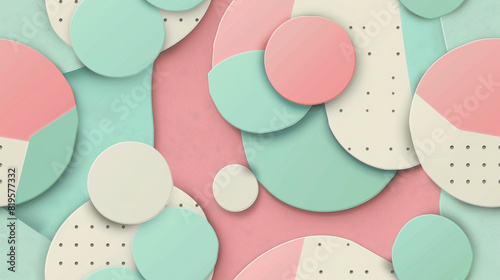 A colorful pattern of circles and squares with a pink and green background photo
