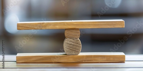 The idea of equilibrium and accord between personal and professional life, represented by a wooden balance. photo