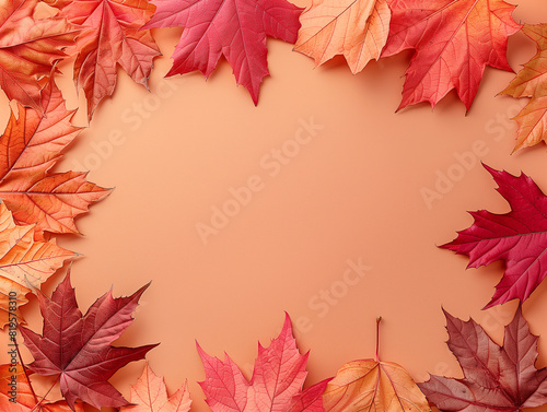 Abstrakter Herbstrahmenhintergrund. Farbige Ahorn-Herbstbl  tter vor hellbraunem Hintergrund 