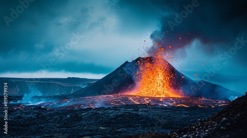 Might of Icelandic Volcanic Outburst, outburst of the volcano in Iceland photo