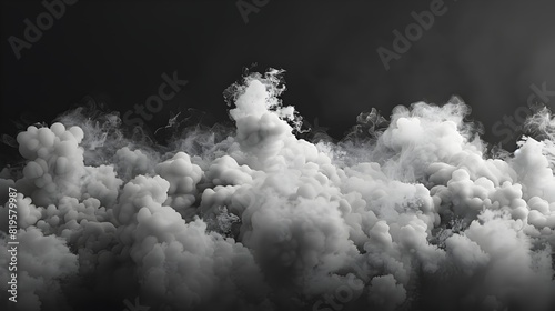 Gray Smoke Cloud Unfurls on Dark Background Monochromatic Atmospheric Study