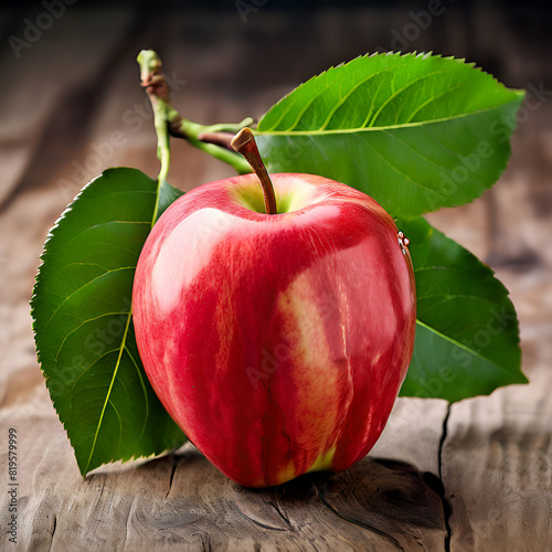 beautiful rose apple and green leaf isolated on wooden natural  generate ai