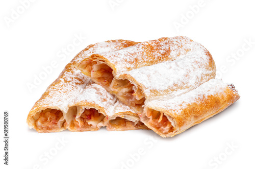 Fresh puff pastries with apple jam isolated on a white background. With clipping path for design menu photo