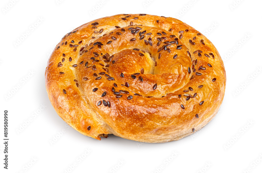 fresh puff pastry with cabbage and serving piece, isolated on white background fresh puff pastry with cabbage and serving piece, isolated on white background