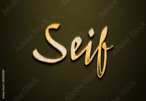 Old gold text effect of Arabic name Seif with 3D glossy style Mockup	. photo