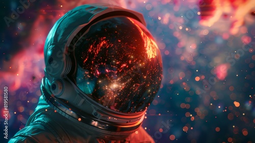 Astronaut with Cosmic Reflection in Helmet photo