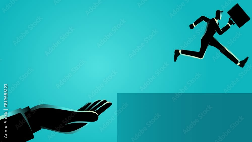 Hand helping a businessman leap to higher ground. Symbolizing support ...